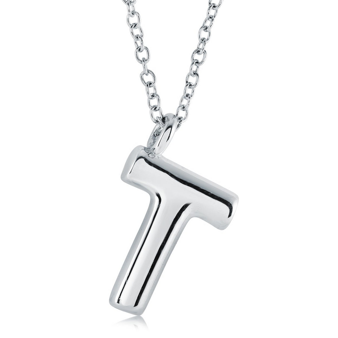 Stainless Steel Bubble Letter "T" Necklace