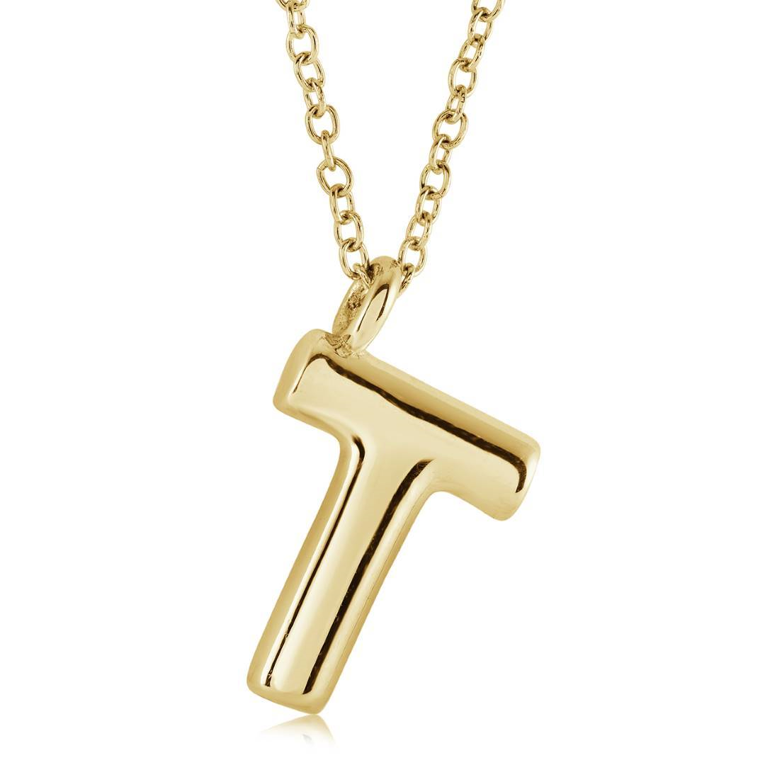 Yellow Gold IP Bubble Letter "T" Necklace