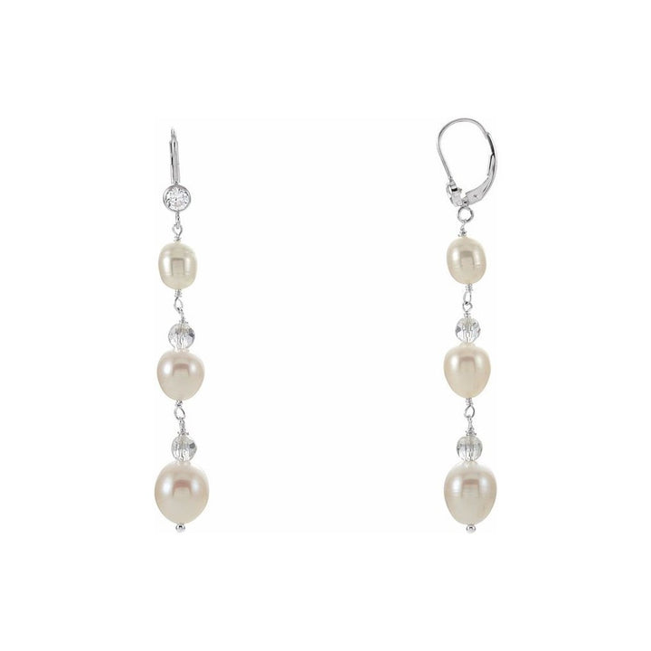 Sterling Silver Cultured Freshwater Pearl & Cubic Zirconia Line Drop Earrings
