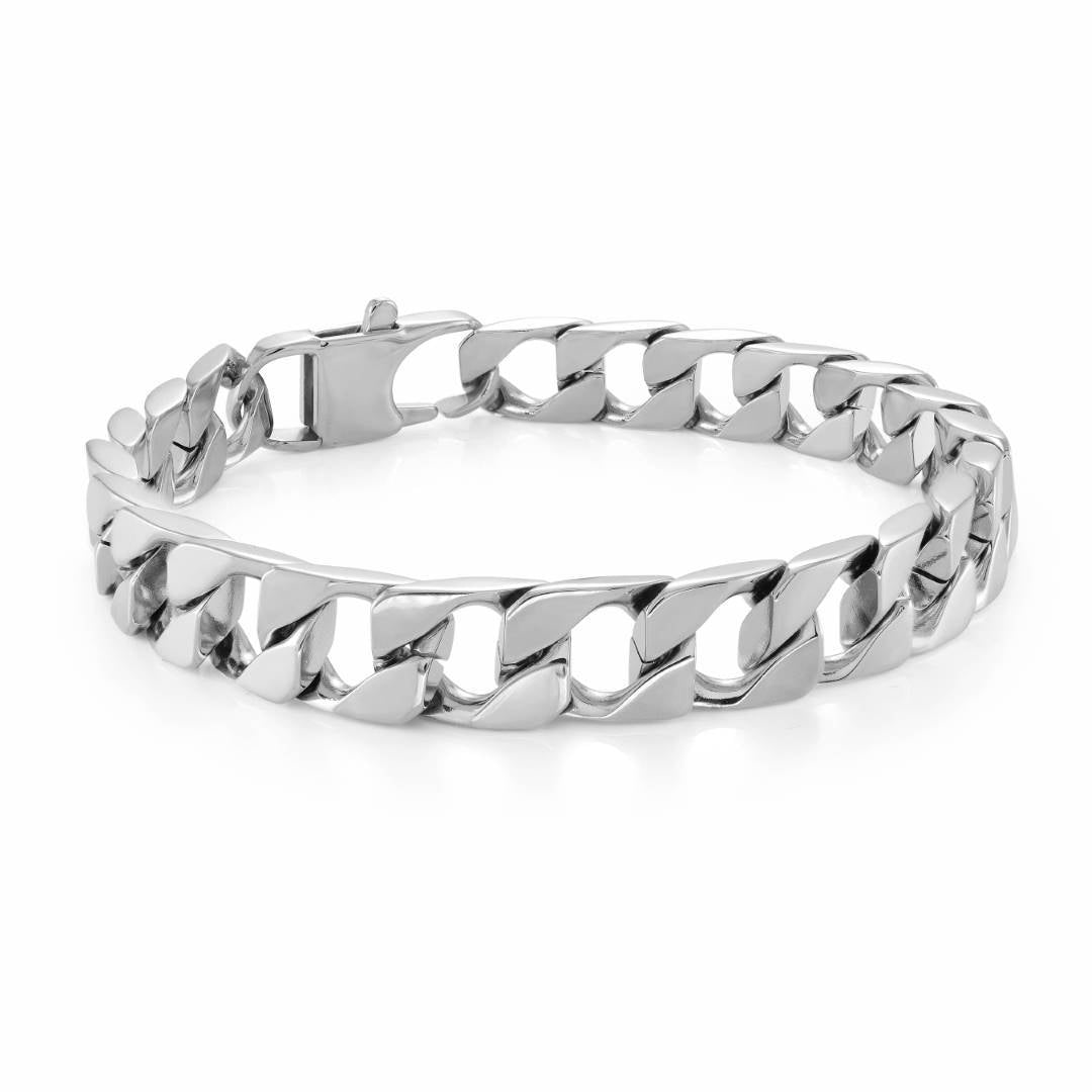 Stainless Steel Contemporary 9.4MM Flat Curb Chain Bracelet 8"