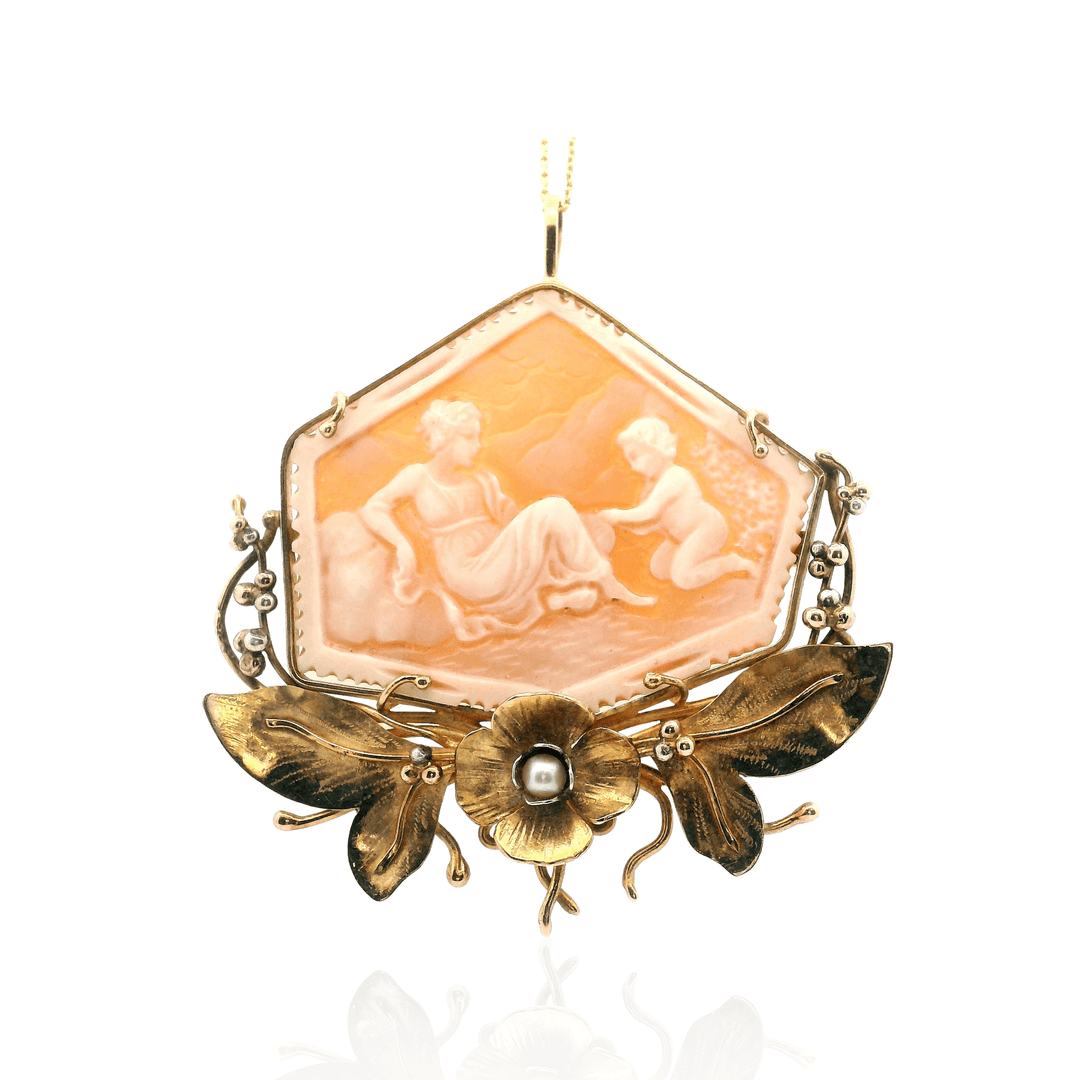 Estate 18K Yellow Gold Venus & Cupid Edwardian Cameo Brooch