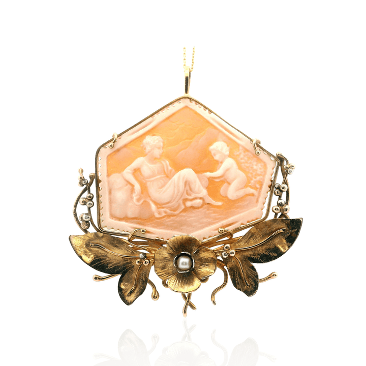 Estate 18K Yellow Gold Venus & Cupid Edwardian Cameo Brooch