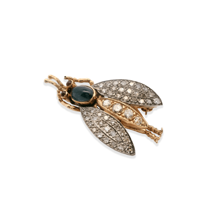 Estate 14K & Platinum Diamond, Blue Sapphire & Ruby Victorian Revival Insect Brooch