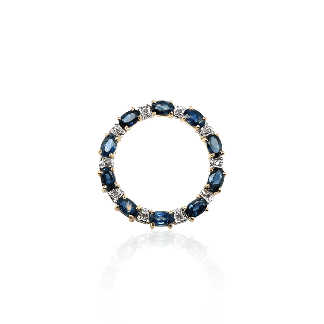 Estate 14K Yellow Gold 2.64CTW Blue Sapphire & Diamond Vintage Circle Brooch