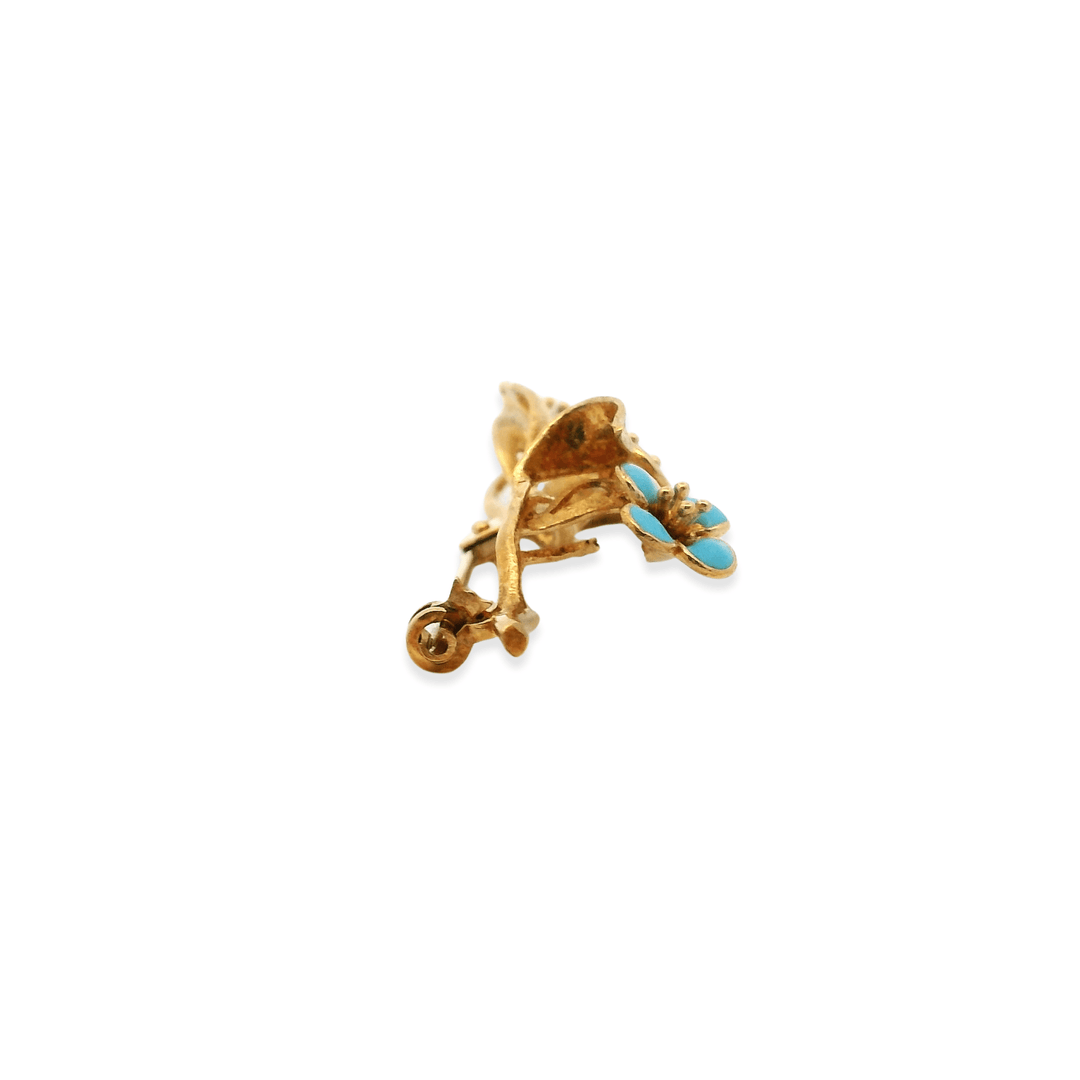 Estate 18K Yellow Gold Enamel Vintage Flower Pin