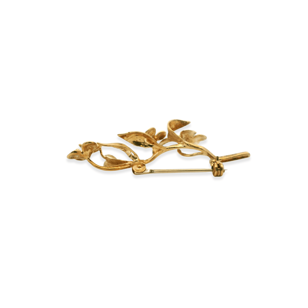 Estate 18K Yellow Gold Enamel Vintage Flower Pin