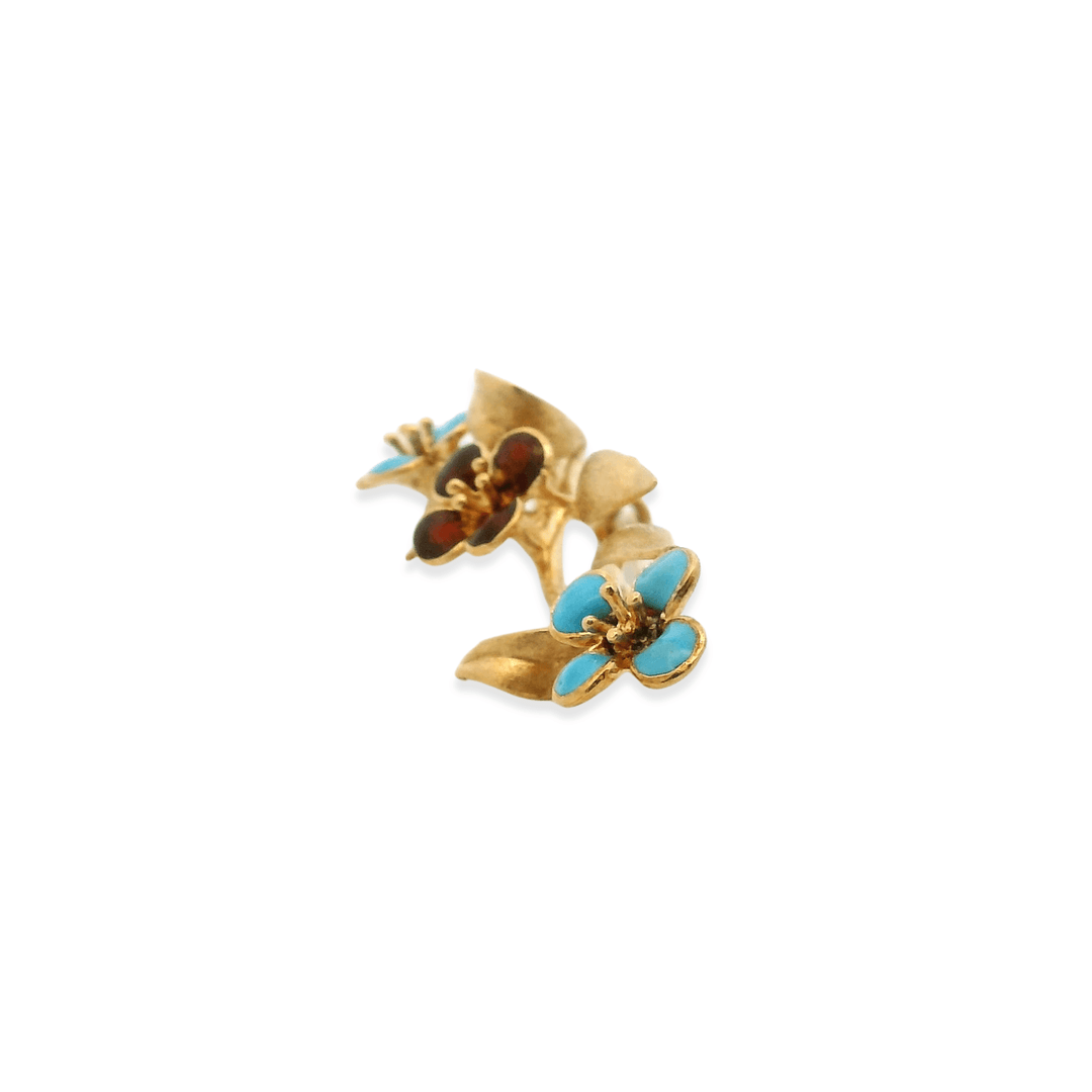 Estate 18K Yellow Gold Enamel Vintage Flower Pin