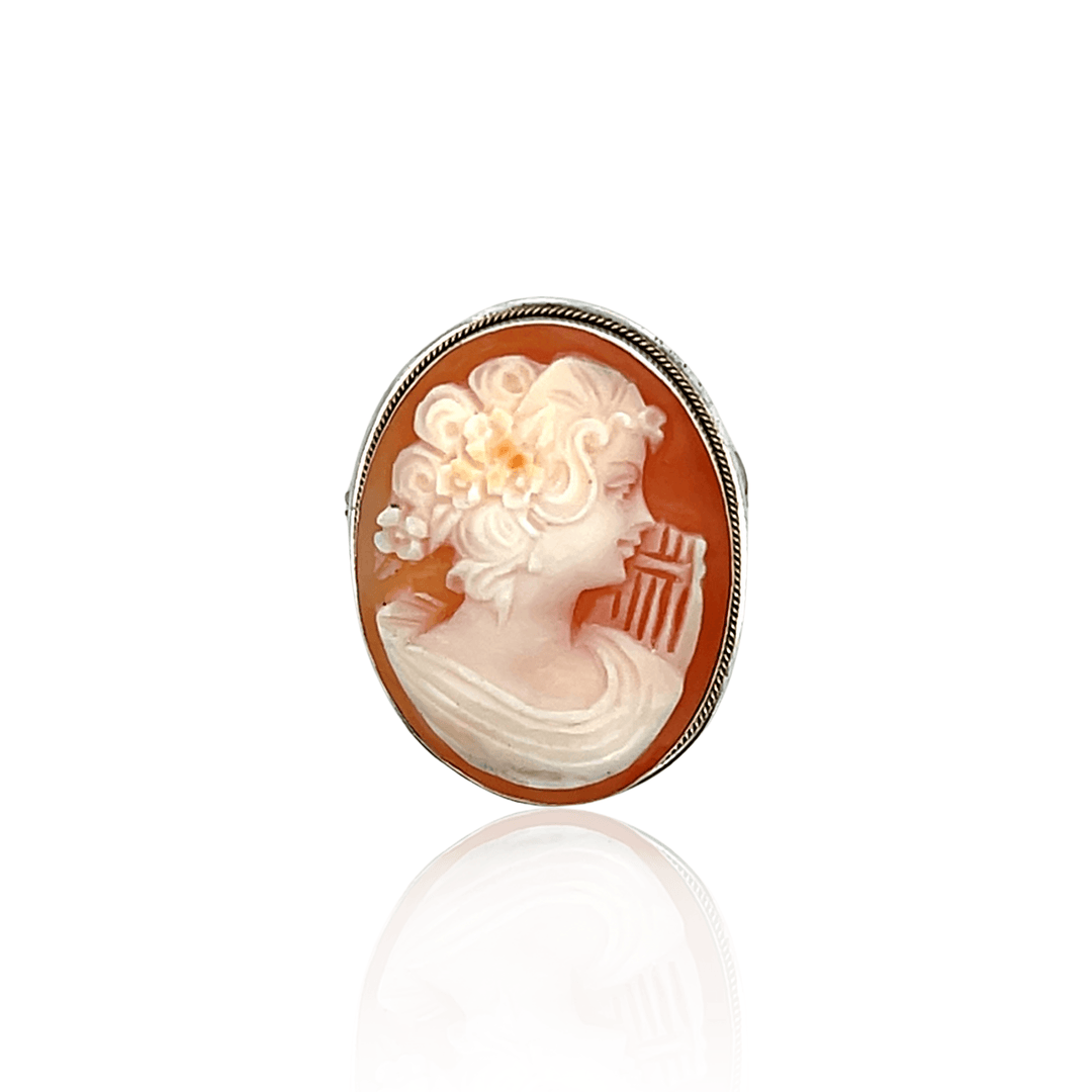 Estate Sterling Silver Shell Cameo Vintage Brooch/Pendant