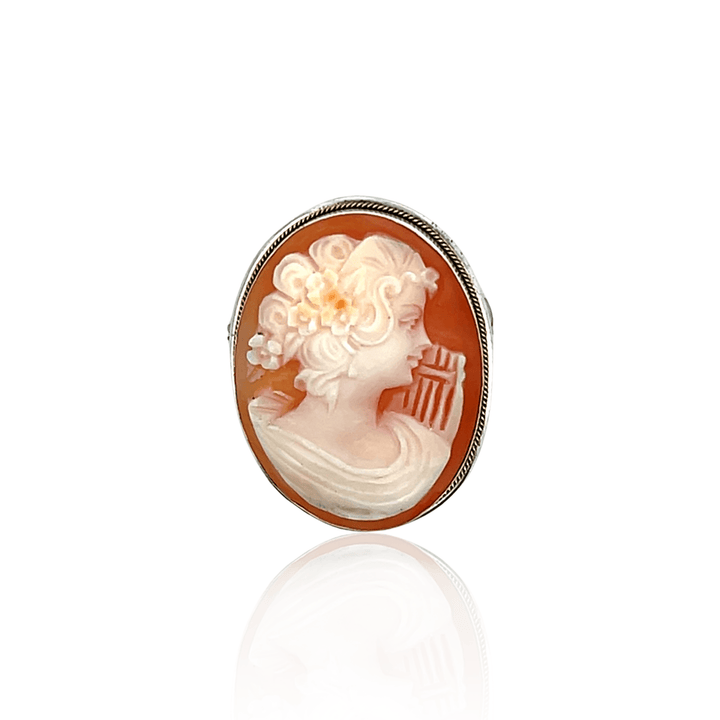 Estate Sterling Silver Shell Cameo Vintage Brooch/Pendant