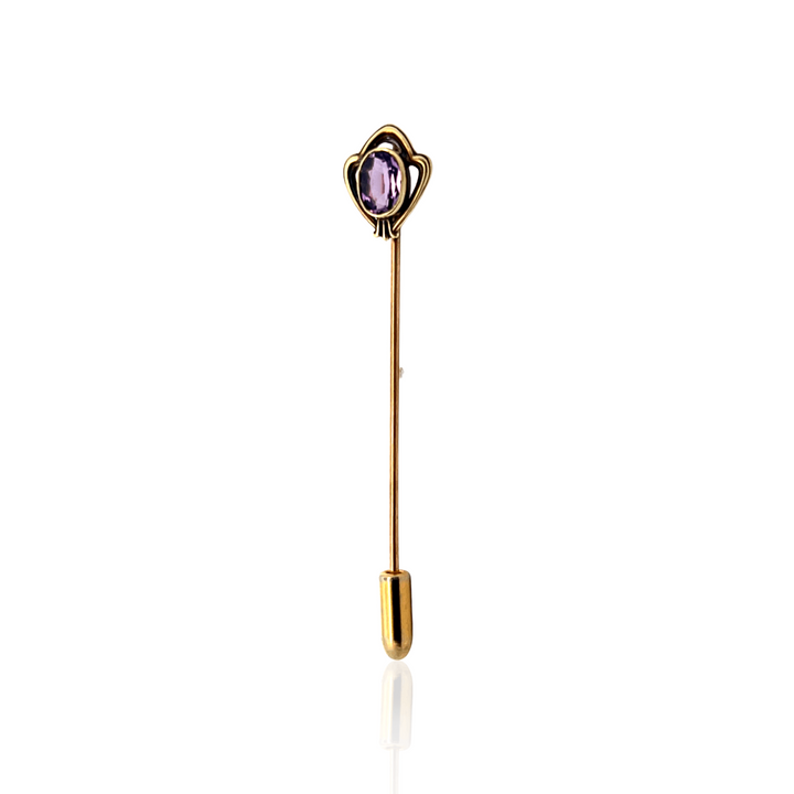 Estate 14K Yellow Gold 0.64CTW Oval Amethyst Stick Pin