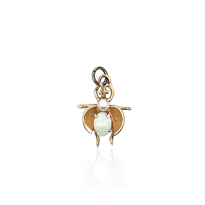 Estate 14K Yellow Gold Opal & Pearl Bug Pendant