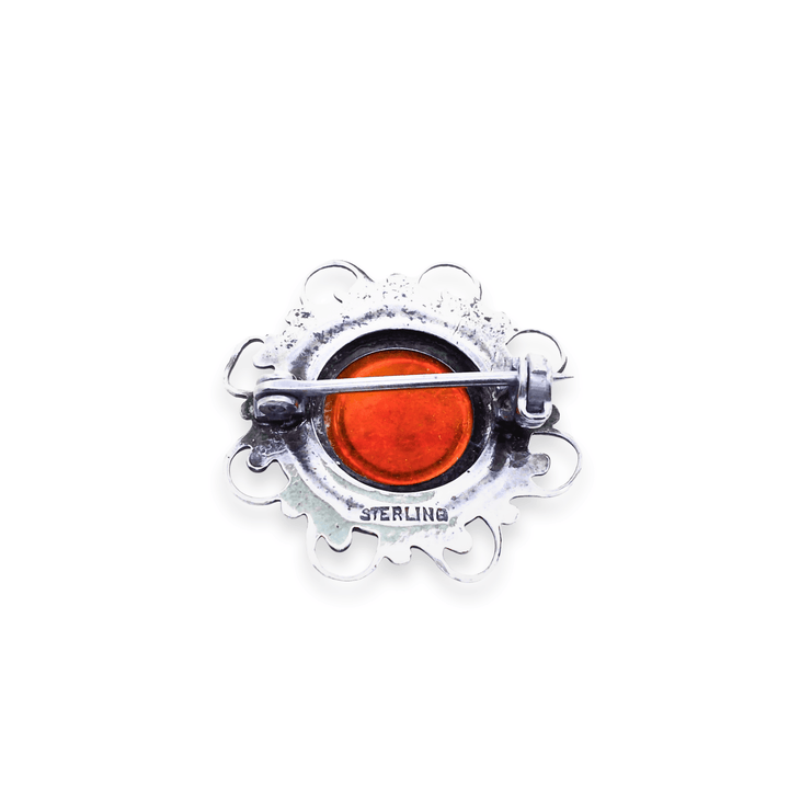 Estate Sterling Silver Czechoslovakian Dragon's Breath Glass Art Deco Brooch