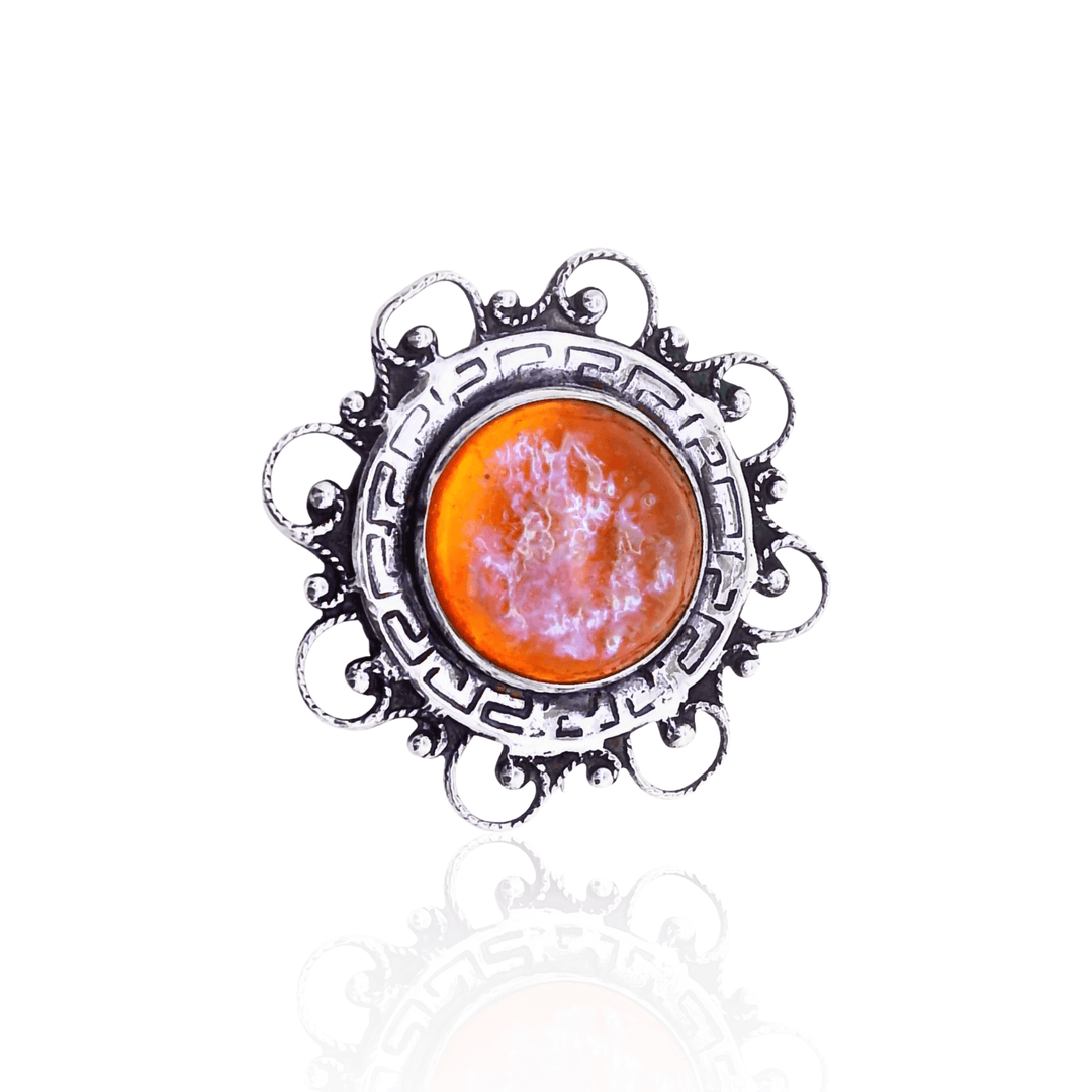 Estate Sterling Silver Czechoslovakian Dragon's Breath Glass Art Deco Brooch