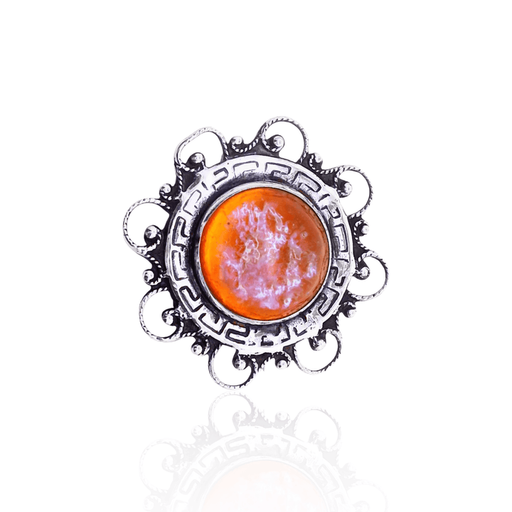 Estate Sterling Silver Czechoslovakian Dragon's Breath Glass Art Deco Brooch