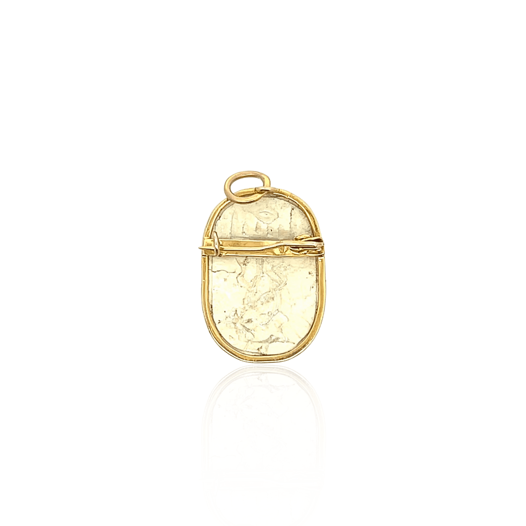 Estate Art Deco 14K Yellow Gold Carved Volcanic Rock Scarab Brooch & Pendant