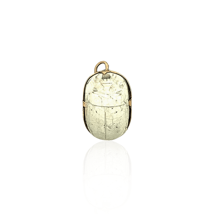 Estate Art Deco 14K Yellow Gold Carved Volcanic Rock Scarab Brooch & Pendant