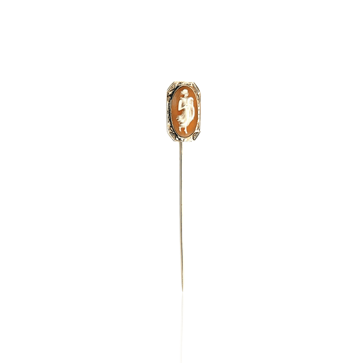 Estate Victorian 14K Yellow Gold Oval Shell Cameo Stick Pin