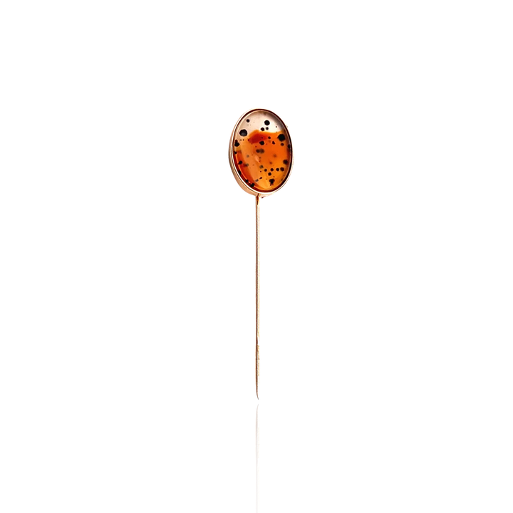 Estate Edwardian 14K Yellow Gold Oval Cabochon Agate Stick Pin
