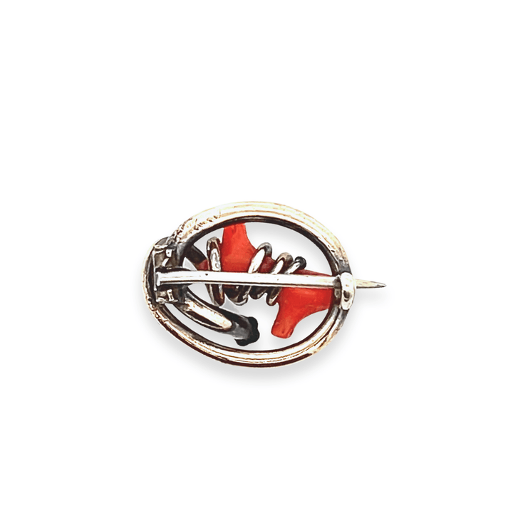 Estate 10K Yellow Gold Antique Victorian Coral Branch Good Luck Pin