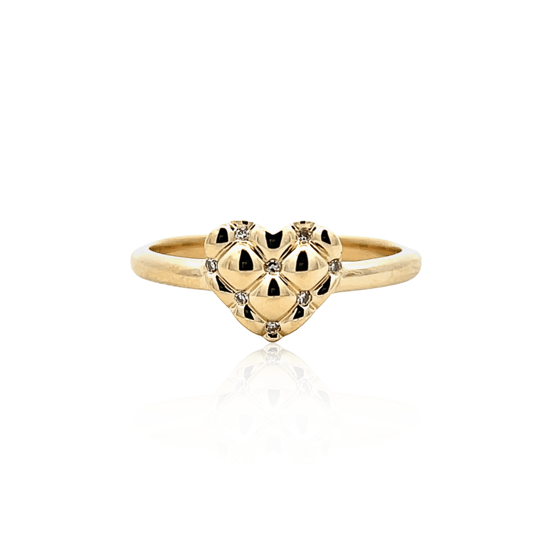 10K Yellow Gold 0.03CTW Quilted Diamond Heart Ring