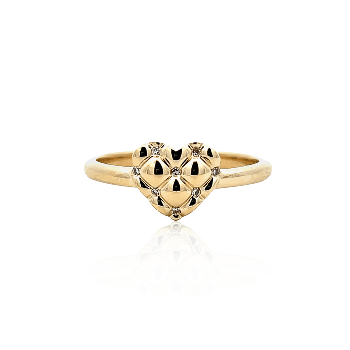 10K Yellow Gold 0.03CTW Quilted Diamond Heart Ring