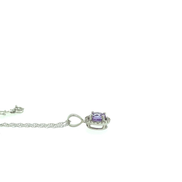 14K White Gold 0.57ctw Amethyst & Diamond Halo Necklace