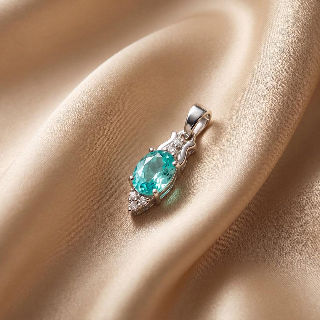 Estate Platinum & 18K White Gold Oval Greenish-Blue Tourmaline & Diamond Pendant