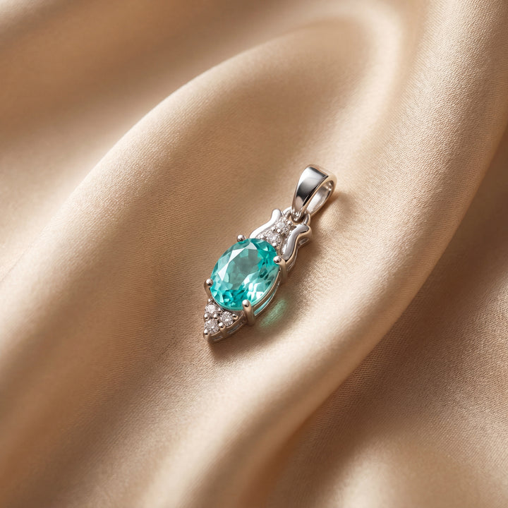 Estate Platinum & 18K White Gold Oval Greenish-Blue Tourmaline & Diamond Pendant