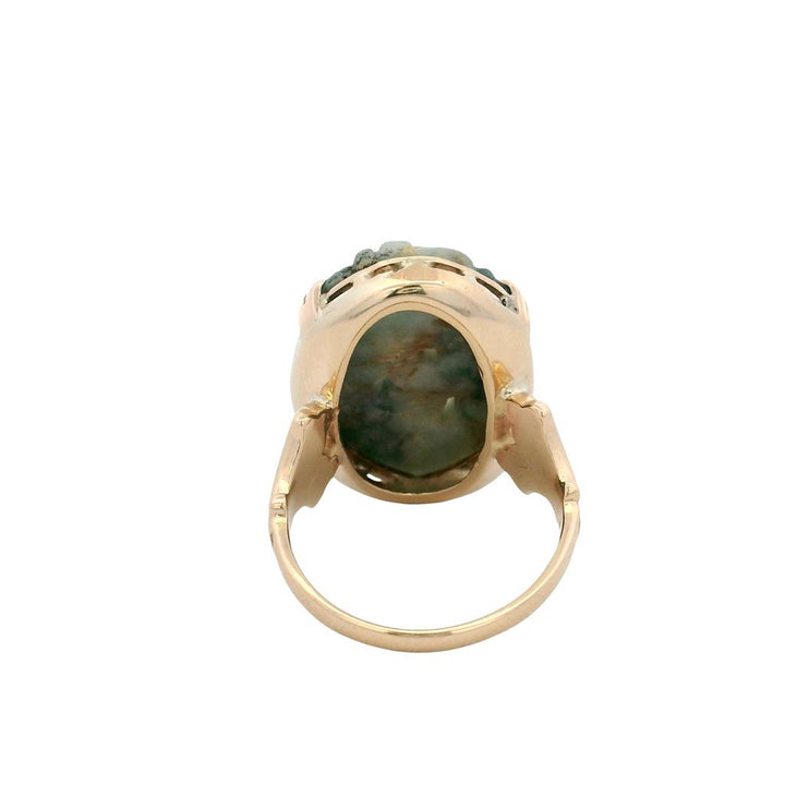 Estate 14K Yellow Gold Carved Jade Floral Ring