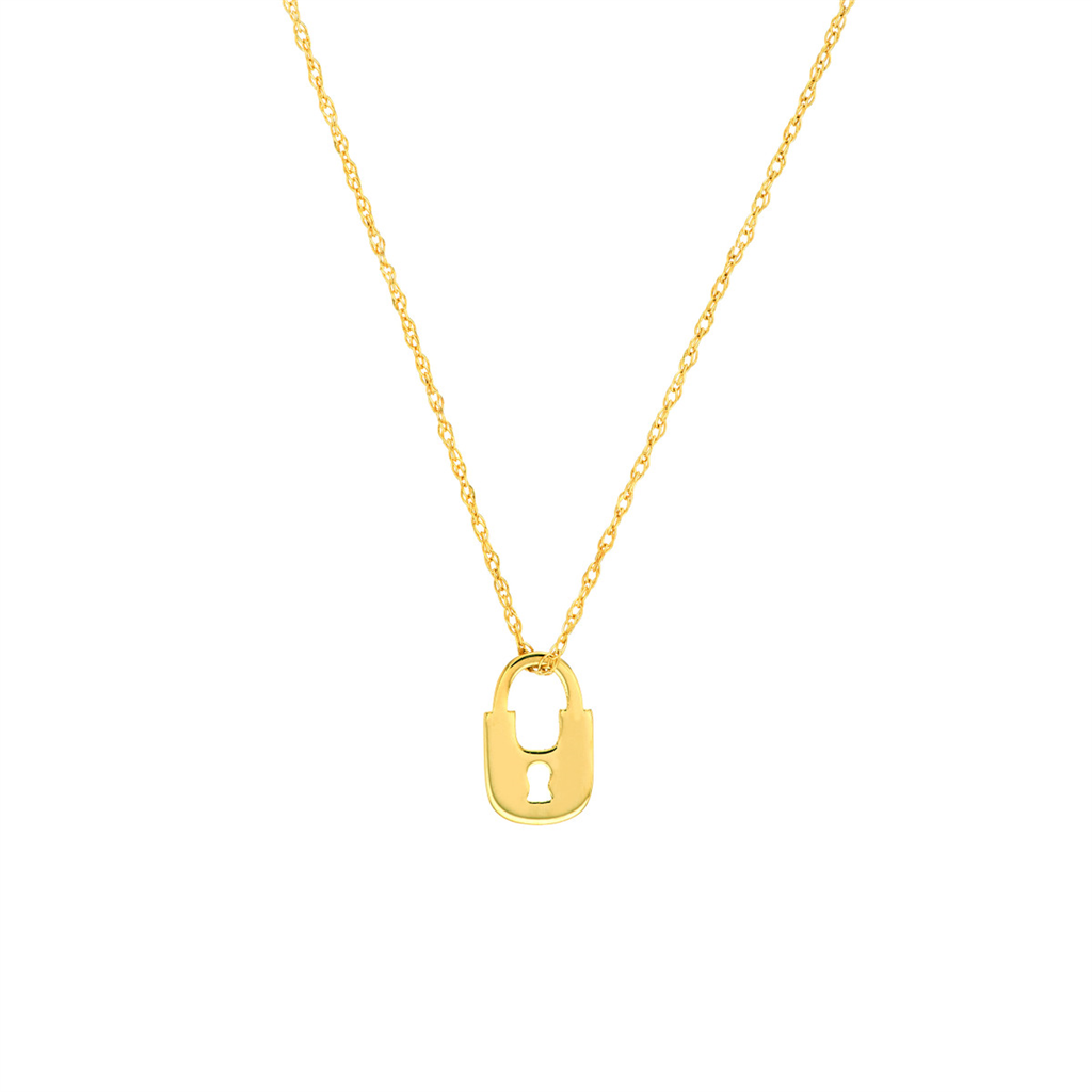 14K Yellow Gold Adjustable Mini Lock Pendant Necklace by Midas Chain