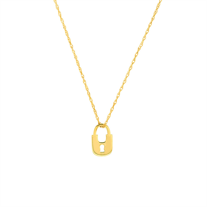 14K Yellow Gold Adjustable Mini Lock Pendant Necklace by Midas Chain