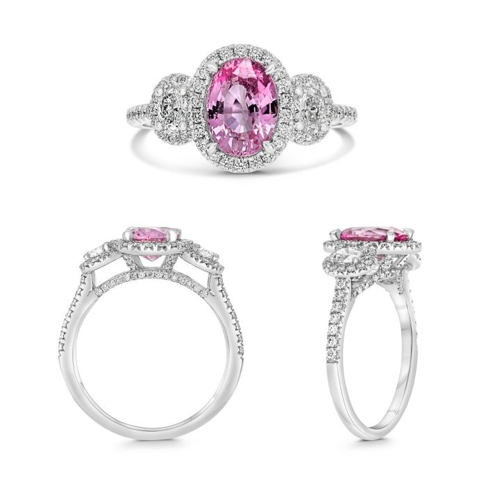 Platinum 1.77CTW Oval Pink Sapphire & Diamond Three-Stone Ring