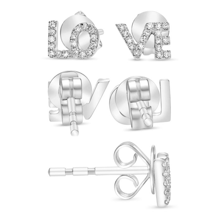 14KT White Gold Diamond "LOVE" Stud Earrings