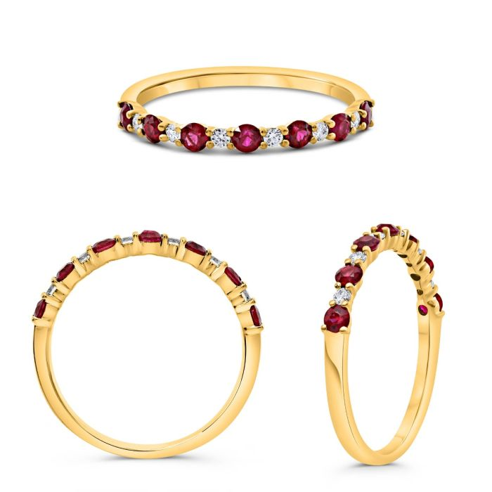 14K Yellow Gold 0.54CTW Ruby and Diamond Alternating Band