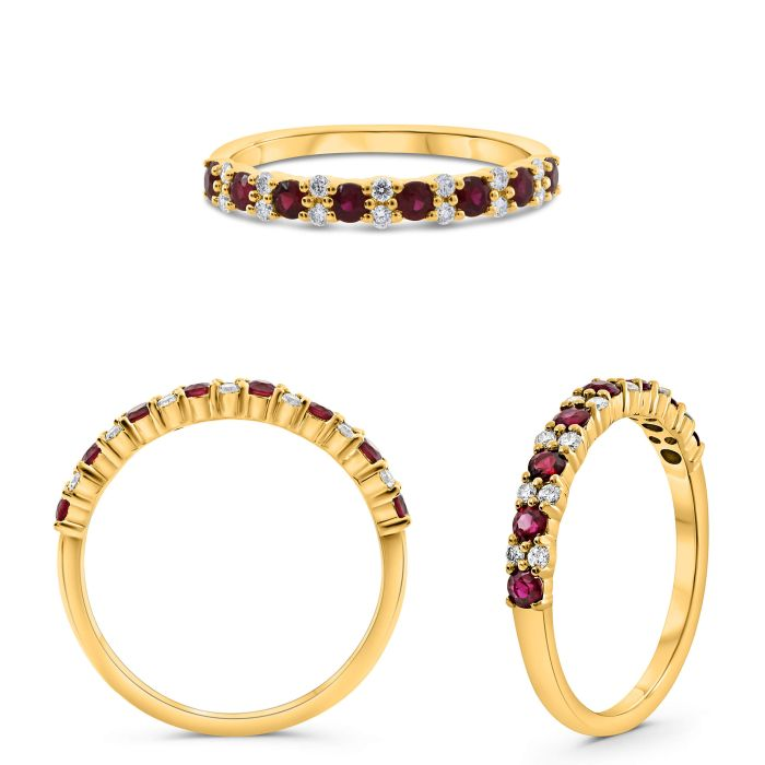 14K Yellow Gold 0.56CTW Ruby and Diamond Alternating Band
