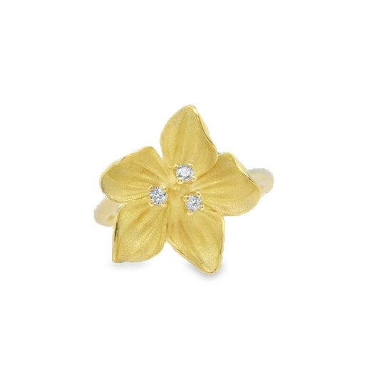 18K Yellow Gold 0.06CTW Diamond Flower Ring
