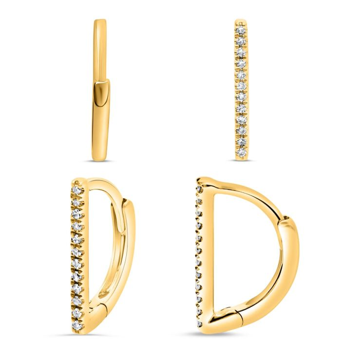 14KT Yellow Gold Diamond Line Huggie Leverback Earrings