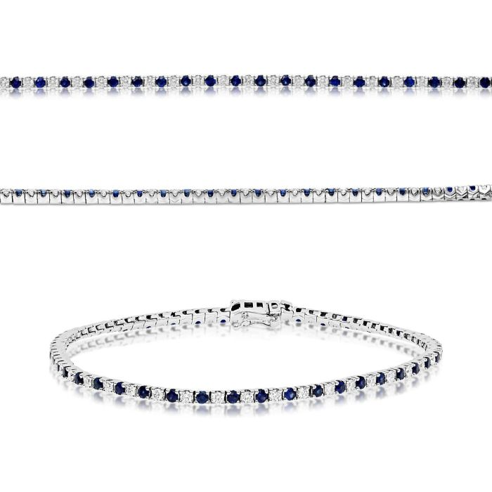 14K White Gold 2.25CTW Blue Sapphire & Diamond Alternating Tennis Bracelet