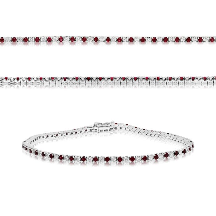 14K White Gold 2.25CTW Ruby & Diamond Alternating Tennis Bracelet