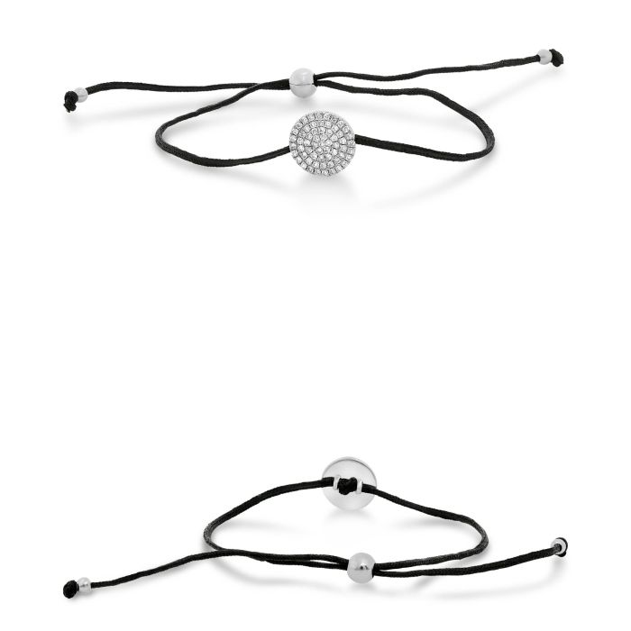 14K White Gold 0.14CTW Diamond Pavé Disc Adjustable String Bracelet