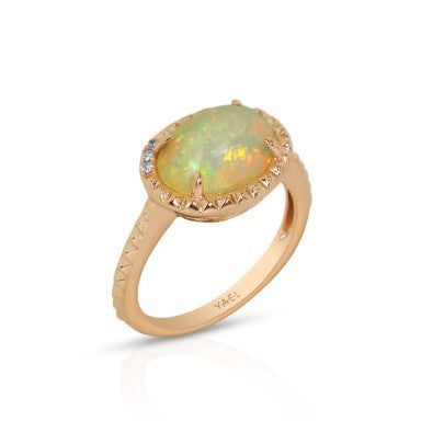 14K Rose Gold 2.04CTW Oval Opal & Diamond Ring