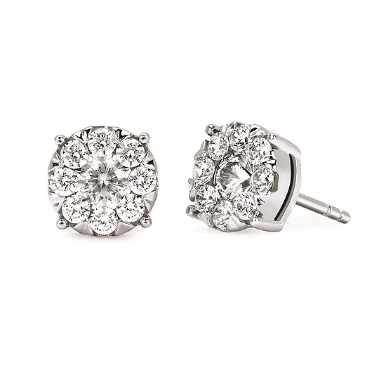 14K White Gold 0.76CTW Diamond Cluster Halo Stud Earrings