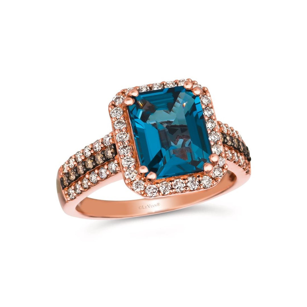 14K Rose Gold 4.12CTW London Blue Topaz, Nude & Chocolate Diamond Halo Ring by Le Vian