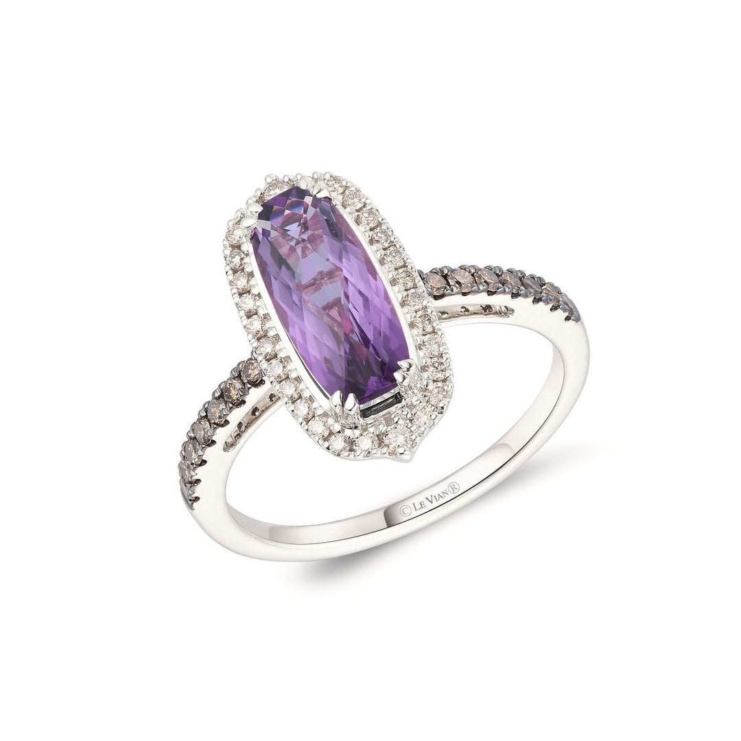 14K White Gold 1.99CTW Cushion-Cut Amethyst & Brown Diamond Halo Ring by Le Vian