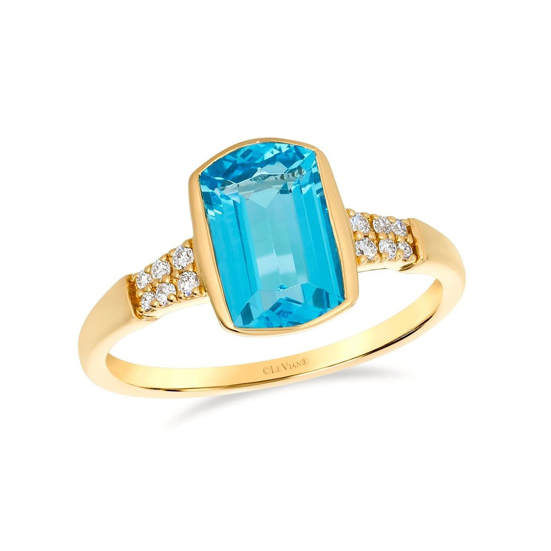 14K Yellow Gold 2.46CTW Emerald-Cut Blue Topaz & Diamond Ring by Le Vian