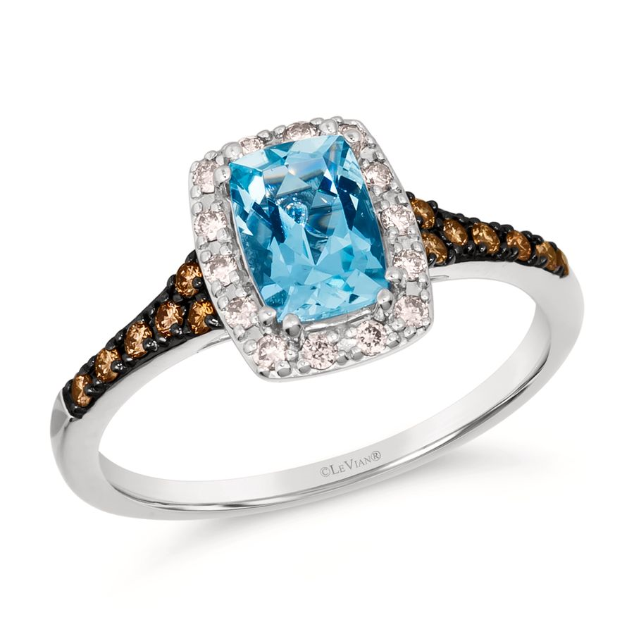 14K White Gold 0.92CTW Aquamarine & Diamond Halo Ring by Le Vian