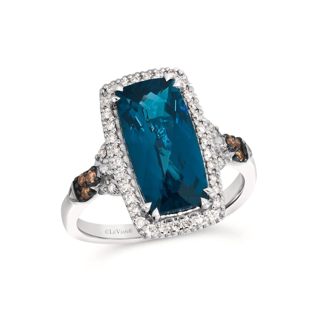 14K White Gold 4.35CTW Elongated Cushion Blue Topaz & Diamond Halo Ring by Le Vian