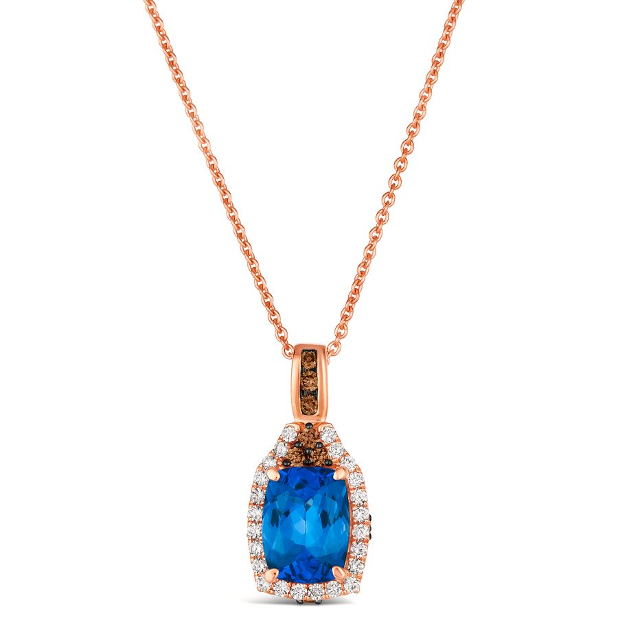 14K Rose Gold 1.49CTW Cushion Tanzanite & Diamond Halo Pendant Necklace by Le Vian