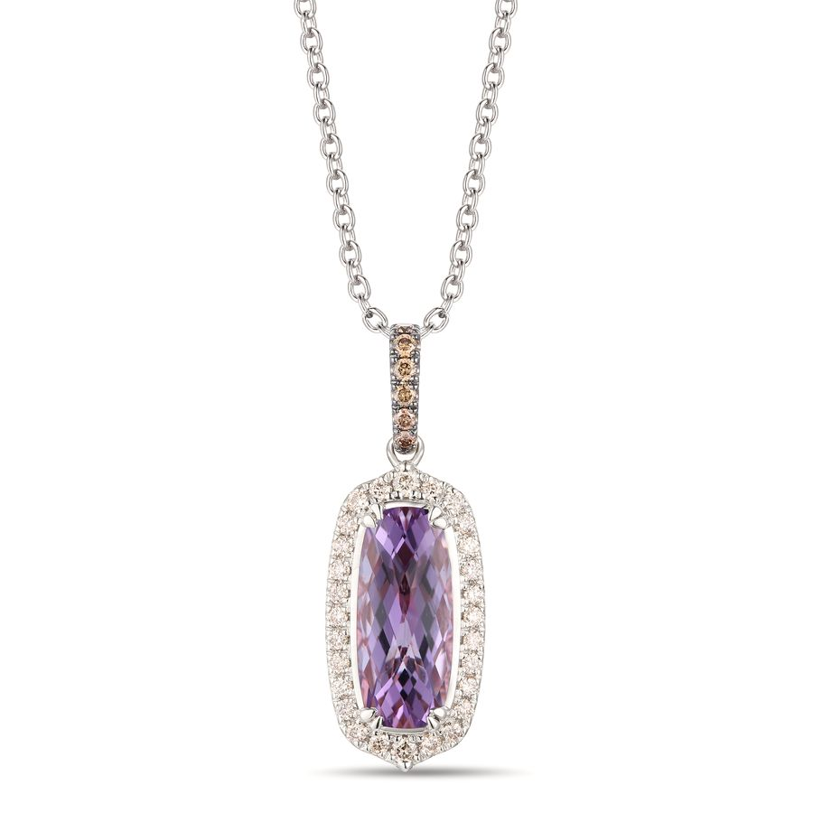 14K White Gold 1.87CTW Cushion Amethyst & Diamond Halo Pendant by Le Vian