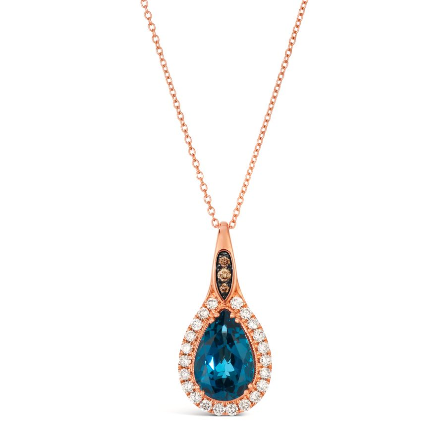 14K Rose Gold 3.43CTW London Blue Topaz & Diamond Halo Pendant Necklace by Le Vian